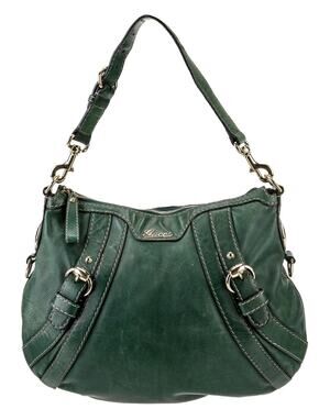 Gucci Green Leather Shoulder Hobo Bag Gold Hardware